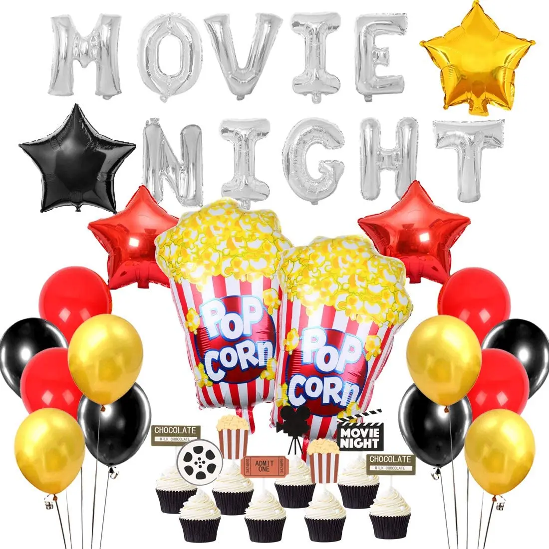 Movie Night Party Decoration Popcorn Star Foil Balloons for Boy Hollywood Theme Movie Theatre Time Cinema Time Party Supplies
Movie Night Party Decoration Popcorn Star Foil Balloons for Boy Hollywood Theme Movie Theatre Time Cinema Time Party Supplies