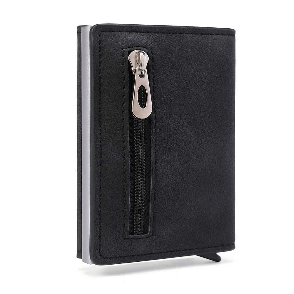 

Мужской кожаный кошелек Rfid, антимагнитный держатель для кредитных карт, кошелек с органайзером, карман для монет и металлический модный кошелек с зажимами для денег