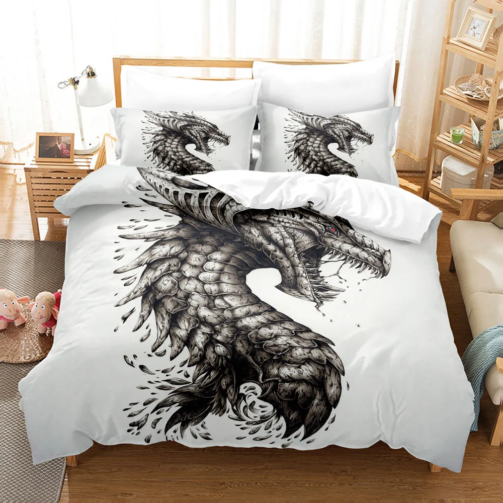 

Комплект постельного белья с рисунком дракона, 2/3 предмета, с 3d-цифровым HD принтом, пододеяльник и наволочка, односпальный, двухспальный, пол...
