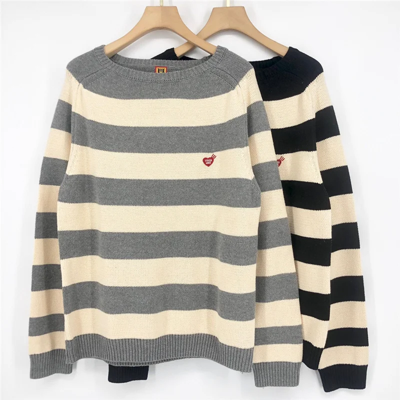 Men Women Black Gray Knit Sweatshirts Human Made Crewneck Striped Human Made Sweater
Men Women Black Gray Knit Sweatshirts Human Made Crewneck Striped Human Made Sweater