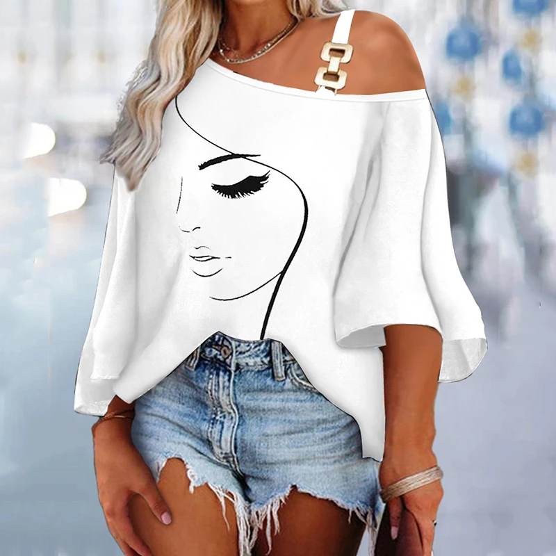2023 New Summer Women's Skew Collar Tops Fashion Splice Loose Casual Batwing Sleeve Tees Women's 3D Graffiti Printed T-shirt
2023 New Summer Women's Skew Collar Tops Fashion Splice Loose Casual Batwing Sleeve Tees Women's 3D Graffiti Printed T-shirt