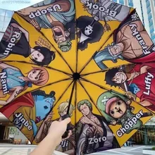 One Piece Anime Printed Fully Automatic Umbrella Harajuku Street Style Fashion Aesthetic Umbrella Outdoor Fold Waterproof Brolly