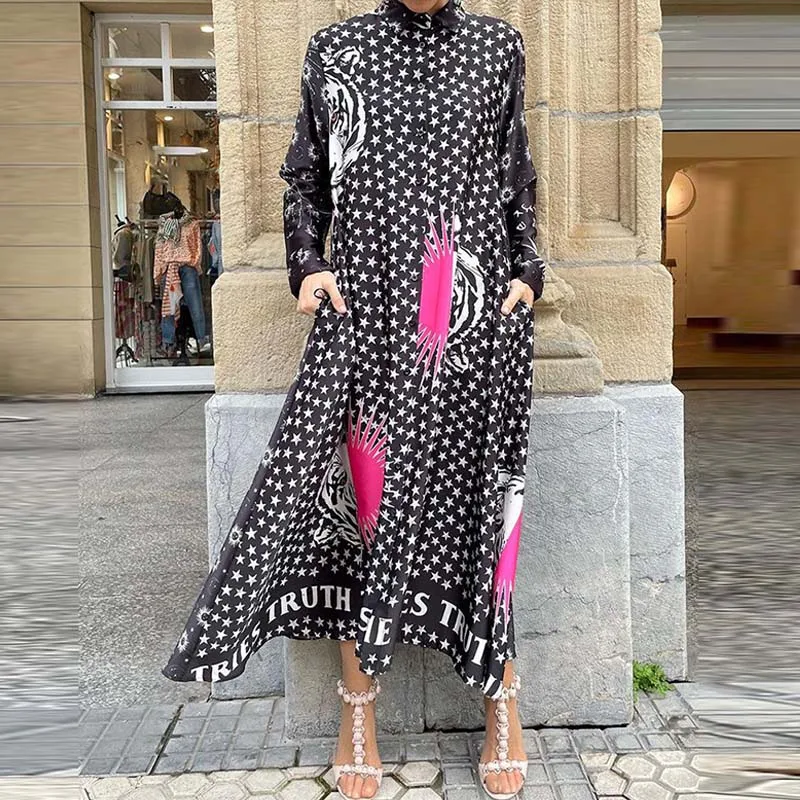Casual Beach Dresses Spring Elegant Standing Neck Long Sleeve Button Shirt Dress 2023 Vintage Pattern Print Bohemian Long Dress
Casual Beach Dresses Spring Elegant Standing Neck Long Sleeve Button Shirt Dress 2023 Vintage Pattern Print Bohemian Long Dress