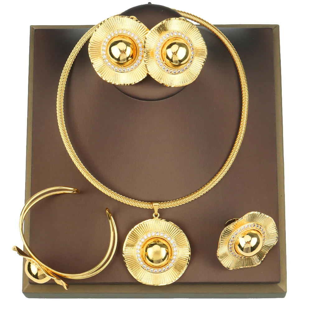 Luxury Quality 2022 Dubai Gold Color Jewelry Sets for Women Piercing Earrings Round Ring Necklace Bracelet Wedding Party Gift
Luxury Quality 2022 Dubai Gold Color Jewelry Sets for Women Piercing Earrings Round Ring Necklace Bracelet Wedding Party Gift