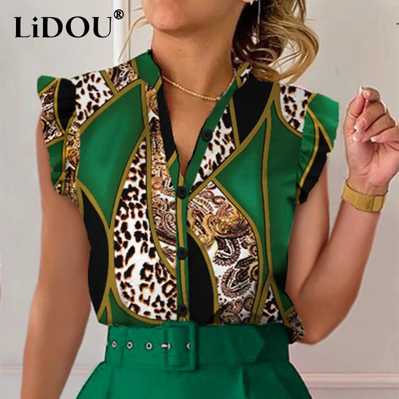 Summer 2023 Streetwear V-neck Printed Shirt Ladies Sleeveless Buttons All-match Blouse Top Women Loose Casual Ruffles Cardigans
Summer 2023 Streetwear V-neck Printed Shirt Ladies Sleeveless Buttons All-match Blouse Top Women Loose Casual Ruffles Cardigans
