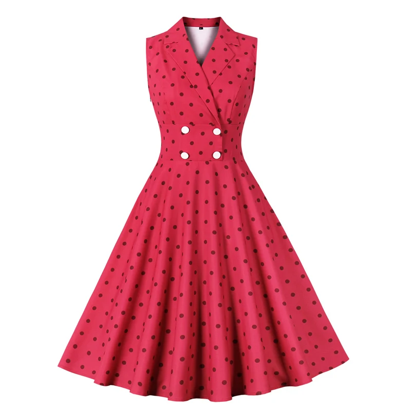 

Women Summer Fashion New IN 2023 Party casual A Line Sleeveless Button Polka dot printed Vintage retro SKater swing dress
