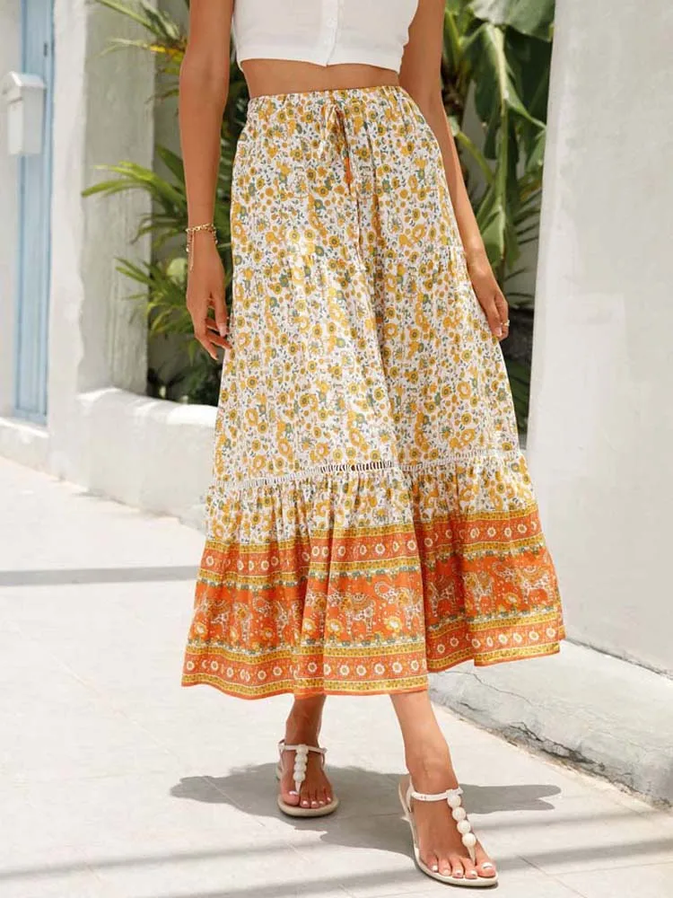 Женская длинная юбка в стиле бохо, праздничная пляжная юбка А-силуэта с цветочным принтом, лето 2023
Женская длинная юбка в стиле бохо, праздничная пляжная юбка А-силуэта с цветочным принтом, лето 2023