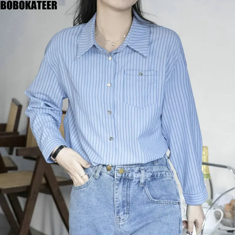 BOBOKATEER Spring Shirts And Blouses Women Clothes Vintage Blue Ladies Tops Long Sleeve Shirt Striped Casual Fashion Summer 2023
BOBOKATEER Spring Shirts And Blouses Women Clothes Vintage Blue Ladies Tops Long Sleeve Shirt Striped Casual Fashion Summer 2023