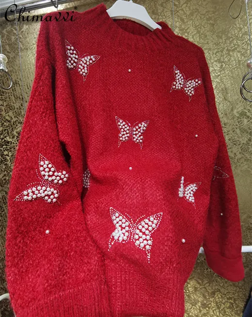 Korean Luxury Rhinestone Butterfly Sweater Women Pearl New Year Red Plush Warm Pullovers Lady Long Sleeve Casual Jumper
Korean Luxury Rhinestone Butterfly Sweater Women Pearl New Year Red Plush Warm Pullovers Lady Long Sleeve Casual Jumper