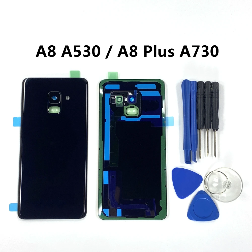 

Back Door Battery Cover Housing For Samsung Galaxy A8 Plus A730 A730F A8 A530 A530F 2018 Rear Glass Case Adhesive Sticker + Tool