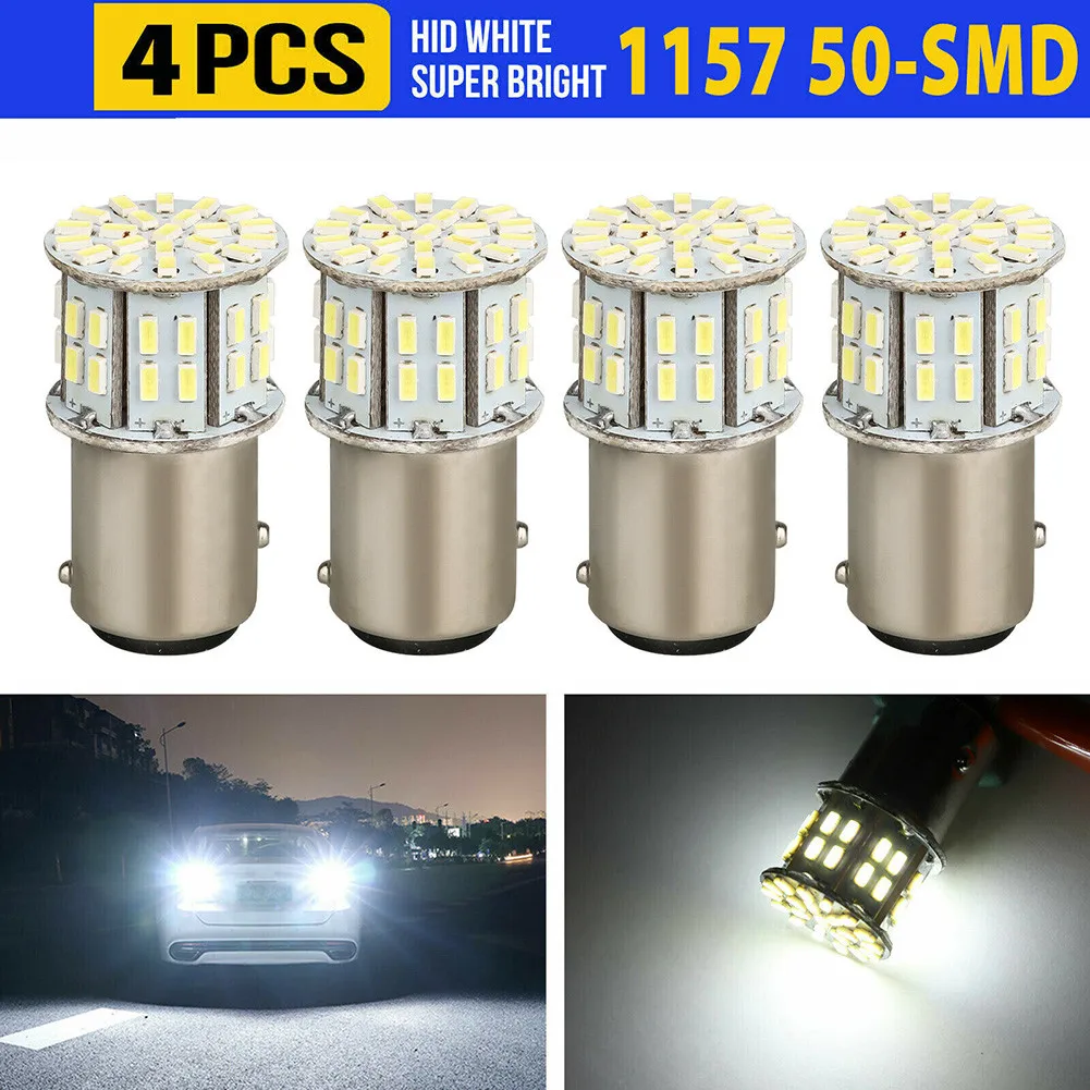 4pcs 6000K Super White 1157 BAY15D 50-SMD LED Tail Stop Brake Light Bulbs 7528 1158 1178A 1196 2057A 2357A 2357NA P21/5W
4pcs 6000K Super White 1157 BAY15D 50-SMD LED Tail Stop Brake Light Bulbs 7528 1158 1178A 1196 2057A 2357A 2357NA P21/5W