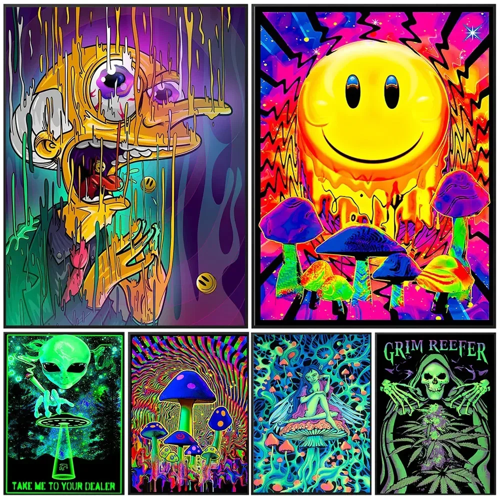 

Психоделический гриб Скелет инопланетянин абстрактные красочные постеры печатные картины на холсте Настенная картина для гостиной домашний декор