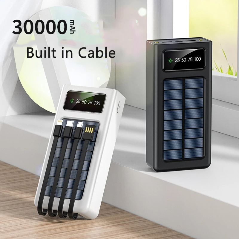 30000mAh Solar Power Bank Built in Cable Portable Solar Charger External Battery Pack Powerbank for iPhone Xiaomi Huawei Samsung 
30000mAh Solar Power Bank Built in Cable Portable Solar Charger External Battery Pack Powerbank for iPhone Xiaomi Huawei Samsung