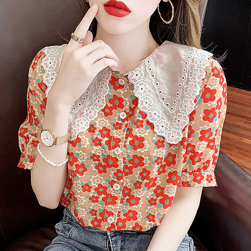 Blouse female 2022 summer new Korean fashion doll model printed shirt female slimming thin and full short -sleeved chiffon top
Blouse female 2022 summer new Korean fashion doll model printed shirt female slimming thin and full short -sleeved chiffon top