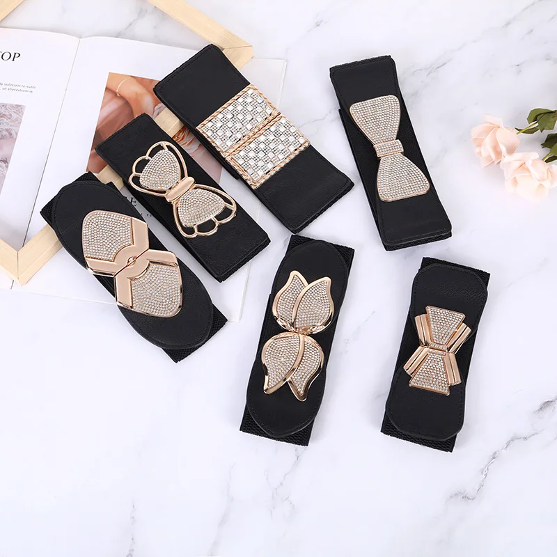Ladies Fashion Retro Elastic Wide Waistband Metal Rhinestone Buckle Dress Belt
Ladies Fashion Retro Elastic Wide Waistband Metal Rhinestone Buckle Dress Belt