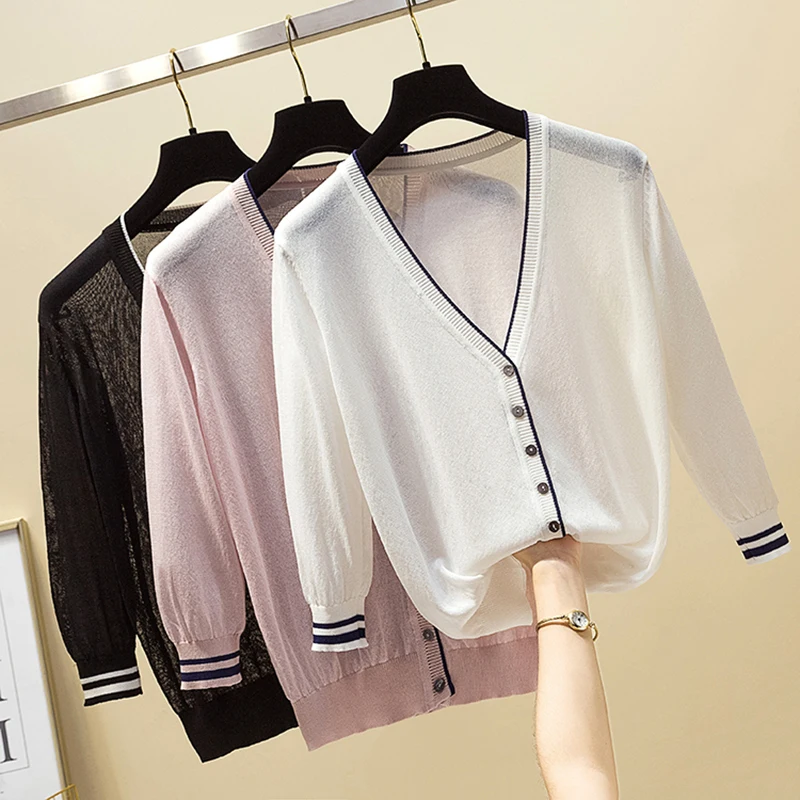 2021 Summer New Korean Fashion Simple Bracelet Sleeve Loose White V Neck Thin Women Knitted Sweater Cardigan Tee Tshirts Tops
2021 Summer New Korean Fashion Simple Bracelet Sleeve Loose White V Neck Thin Women Knitted Sweater Cardigan Tee Tshirts Tops