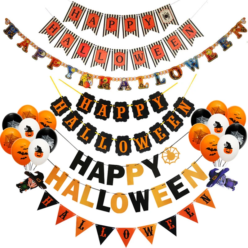 

Happy Halloween Letter Banners Paper Bunting Garland Flags Halloween Decorations for Home 2023 Halloween Party Props Supplies