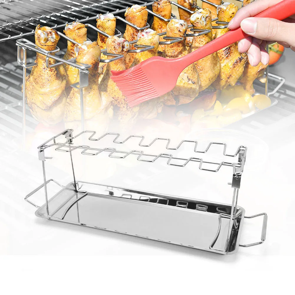 BBQ Beef Chicken Leg Wing Grill Rack 14 Slots Stainless Steel Barbecue Drumsticks Holder Oven Roaster Stand with Drip Pan Tools
BBQ Beef Chicken Leg Wing Grill Rack 14 Slots Stainless Steel Barbecue Drumsticks Holder Oven Roaster Stand with Drip Pan Tools