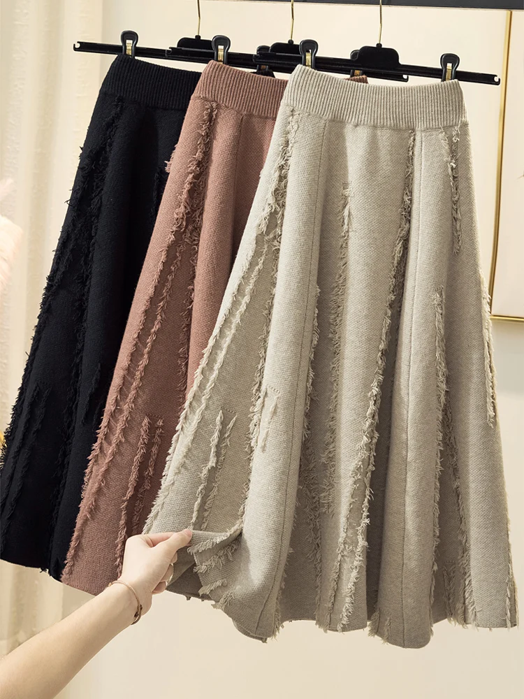 Knitted Skirt Women's Autumn and Winter New High Waist Mid Length A-line Tassel Skirt Harajuku Kpop Korean Style Female Clothing
Knitted Skirt Women's Autumn and Winter New High Waist Mid Length A-line Tassel Skirt Harajuku Kpop Korean Style Female Clothing