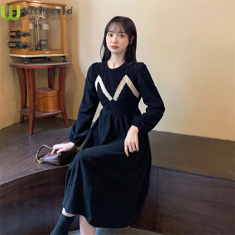 

French Minus Age False Two Braces Skirt Female Qiu Dong Big Yards to Collect Waist Fat Mm Show Thin Tender Corduroy Dresses