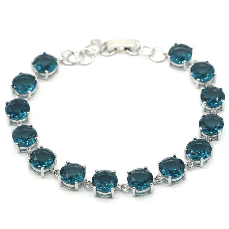 

12x8mm Highly Recommend 13.5g Dark London Blue Topaz For Females Daily Wear Silver Bracelet 6.0-8.0inch