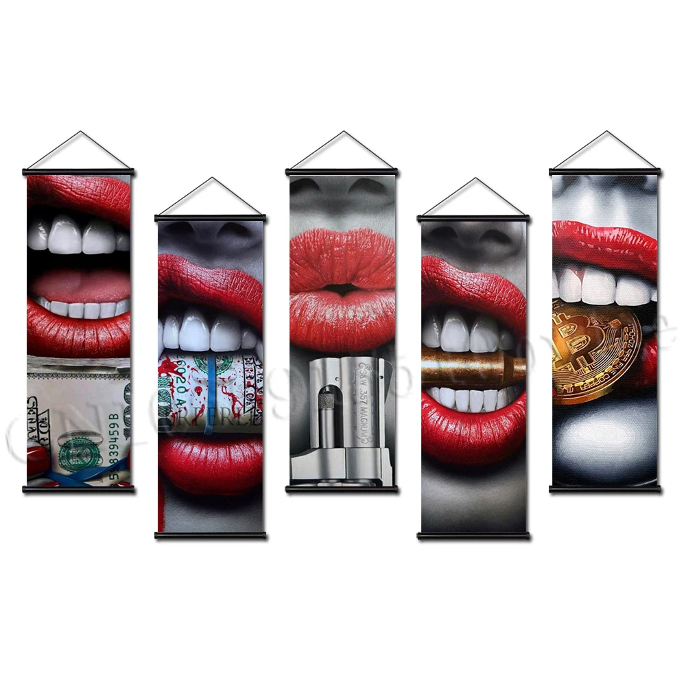 

Canvas Painting Lips and Teeth Posters and Print Wall Art Money Pictures Cuadros for Living Room Hanging Scrolls Home Decoration