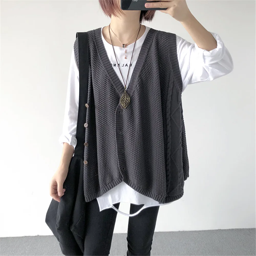 Women's Knitted Vest Literary Loose Irregular V-neck Sleeveless Top Cardigan Vest Jack New Japan Korean Casual Autumn Spring
Women's Knitted Vest Literary Loose Irregular V-neck Sleeveless Top Cardigan Vest Jack New Japan Korean Casual Autumn Spring