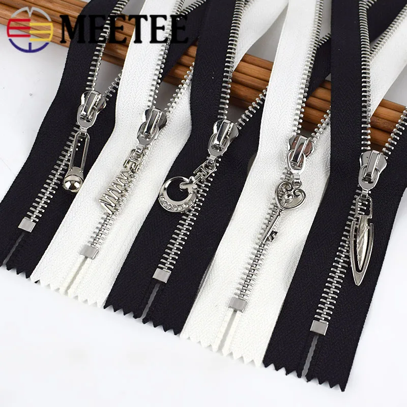 

Meetee 5/10pcs 20cm 5# Metal Zipper Close-End DIY Bag Purse Garment Sewing Tailor Accessory Black Zip Jackets Zippers ZA409