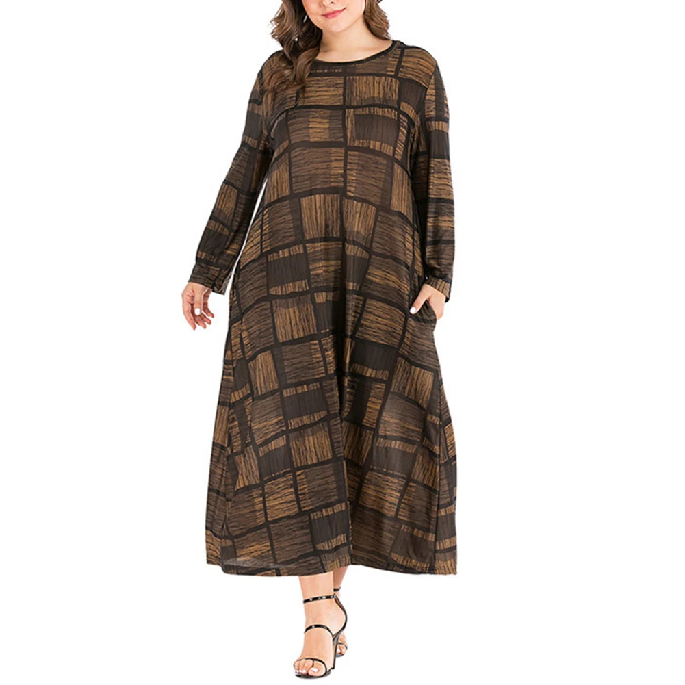 Plus Size Women Long Sleeve Printed Dress Crew Neck Party Holiday Long Dresses Spring/Autunm/Winter Pockets Dress
Plus Size Women Long Sleeve Printed Dress Crew Neck Party Holiday Long Dresses Spring/Autunm/Winter Pockets Dress
