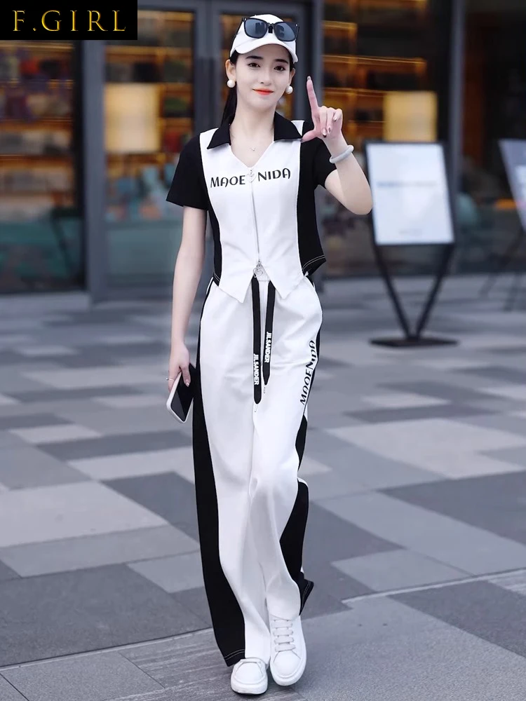 F GIRLS Summer Outfits Casual Tracksuit Women 2023 Short Sleeve Letter Zipper Top+Elastic Waist Wide Leg Pants Two Piece Set For
F GIRLS Summer Outfits Casual Tracksuit Women 2023 Short Sleeve Letter Zipper Top+Elastic Waist Wide Leg Pants Two Piece Set For