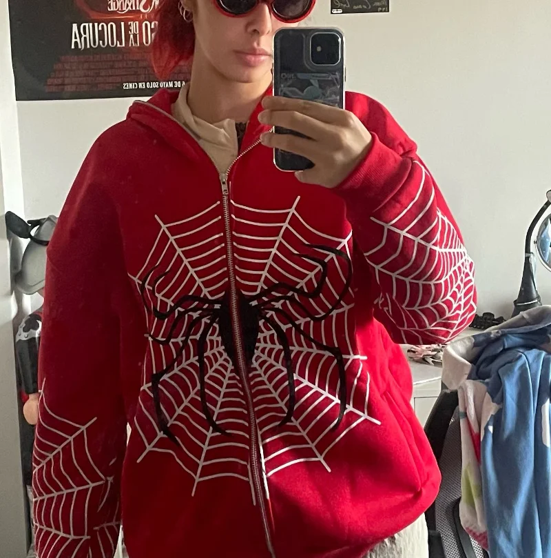 Hip Hop Women Hoodies Gothic Spider Web Print Hooded Zip Up Jacket Coats Grunge Oversized Streetwear Men's Sweatshirt Tops
Hip Hop Women Hoodies Gothic Spider Web Print Hooded Zip Up Jacket Coats Grunge Oversized Streetwear Men's Sweatshirt Tops