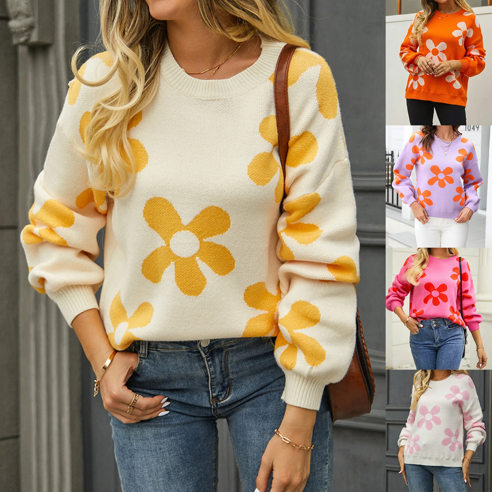 Floral Pattern Thick Pullover Crew Neck Ladies Warm Sweater Color Block Loose Fit Oversized Elegant Vacation Outfit
Floral Pattern Thick Pullover Crew Neck Ladies Warm Sweater Color Block Loose Fit Oversized Elegant Vacation Outfit