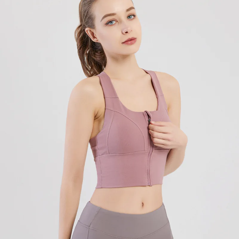 Противоударный женский спортивный бюстгальтер средней мощности на молнии спереди 
Противоударный женский спортивный бюстгальтер средней мощности на молнии спереди