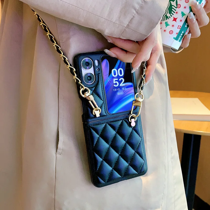 Fashion Rhombus Leather Metal Lanyard Phone case For OPPO Find N2 Flip n2flip Folding Phone Cover
Fashion Rhombus Leather Metal Lanyard Phone case For OPPO Find N2 Flip n2flip Folding Phone Cover