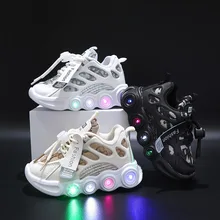 Sneakers Kids Fashion LED Light Shoes Letter Webbing Mesh Breathable1-6years Old Luminous Shoes Casual Sports Shoes Boys Shoes