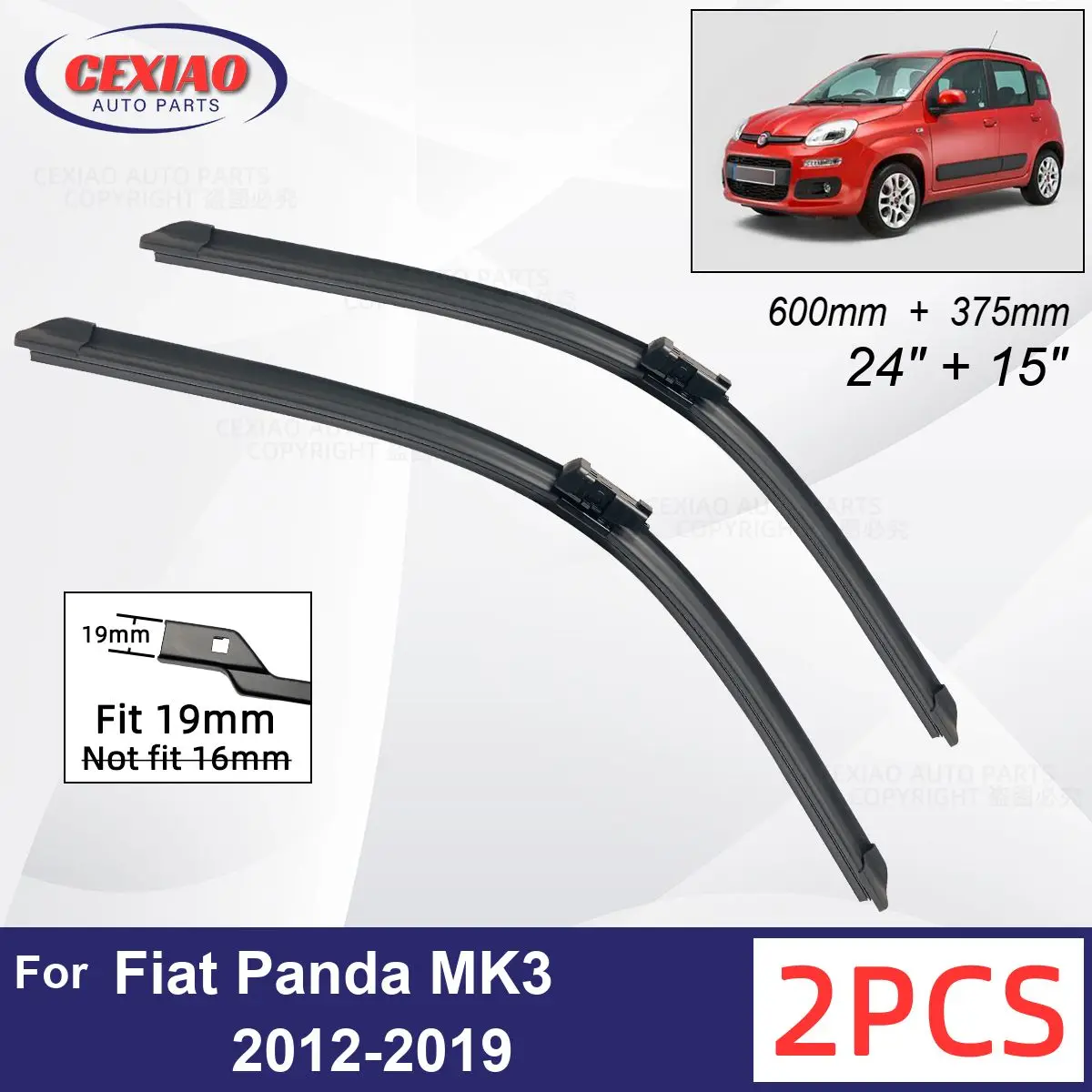 Car Wiper For Fiat Panda MK3 2012-2019 Front Wiper Blades Soft Rubber Windscreen Wipers Auto Windshield 24"+15" 600mm + 375mm
Car Wiper For Fiat Panda MK3 2012-2019 Front Wiper Blades Soft Rubber Windscreen Wipers Auto Windshield 24"+15" 600mm + 375mm
