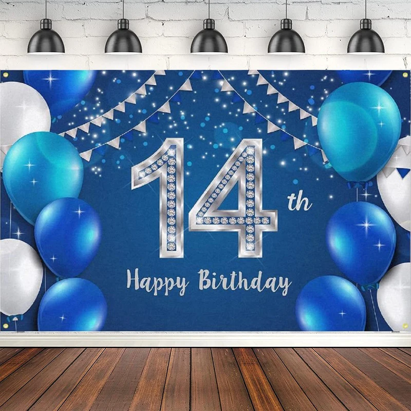 Фон для фотосъемки 14 лет 14 дней рождения Декор для вечерние баннер поставки для девочек мальчиков-Синий Серебряный плакат 
Фон для фотосъемки 14 лет 14 дней рождения Декор для вечерние баннер поставки для девочек мальчиков-Синий Серебряный плакат