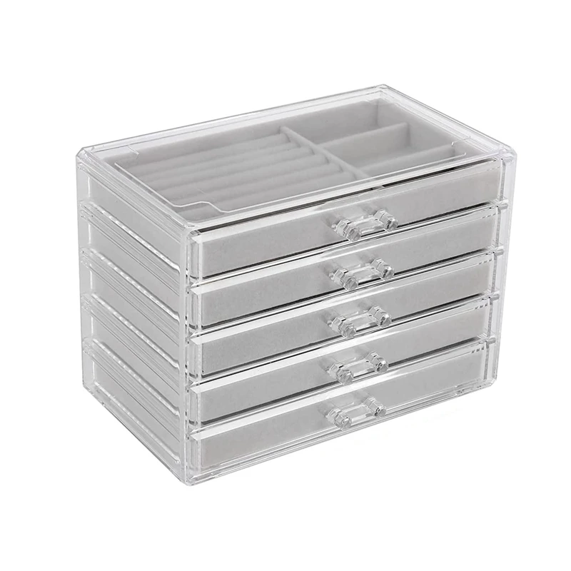 Jewelry Organizer with 5 Drawers Clear Acrylic Jewelry Box Gift Stackable Velvet Earring Display Holder
Jewelry Organizer with 5 Drawers Clear Acrylic Jewelry Box Gift Stackable Velvet Earring Display Holder