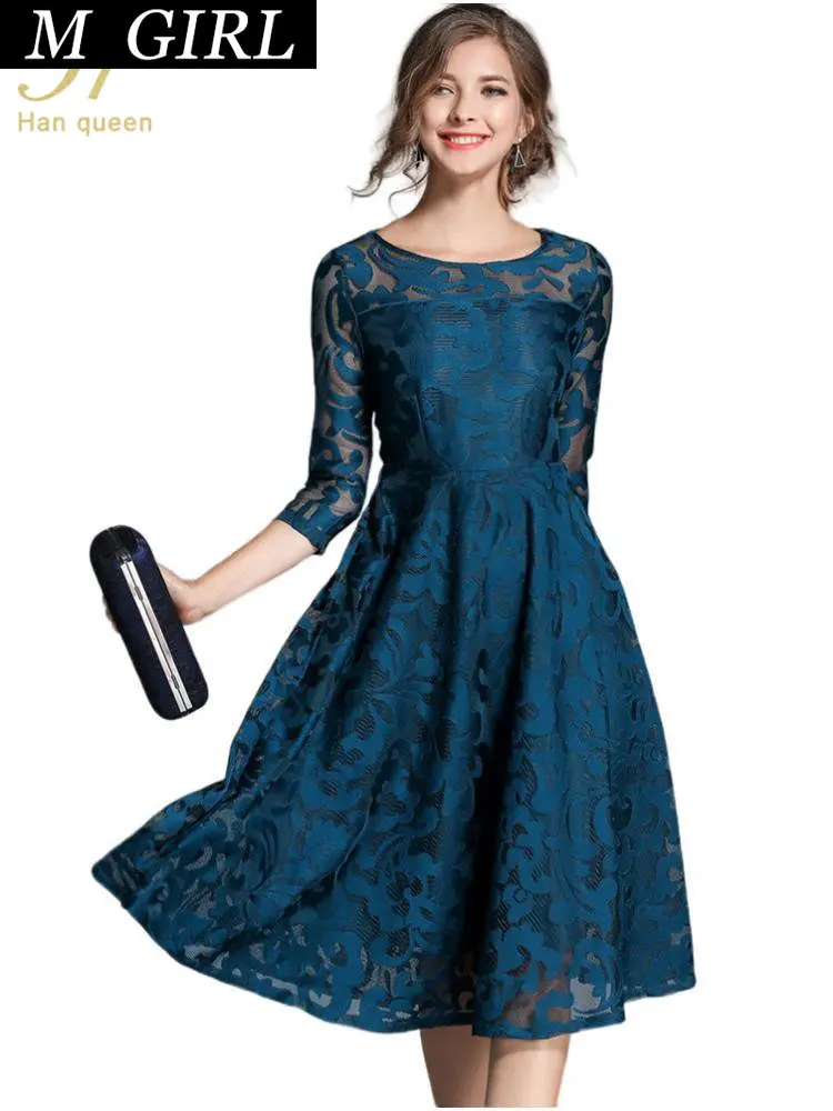 M GIRLS queen Autumn Lace Dress Work Casual Slim Fashion O-neck Sexy Hollow Out Blue Red Dresses A-line Vintage Vestidos
M GIRLS queen Autumn Lace Dress Work Casual Slim Fashion O-neck Sexy Hollow Out Blue Red Dresses A-line Vintage Vestidos