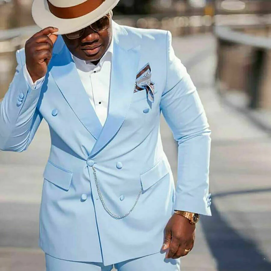 New Custom Design Men's Suits Sky Blue Mens Blazer Jacket Double-Breasted Formal Men Tuxedos Peak Lapel Groom Wedding Suits 2PCS
New Custom Design Men's Suits Sky Blue Mens Blazer Jacket Double-Breasted Formal Men Tuxedos Peak Lapel Groom Wedding Suits 2PCS