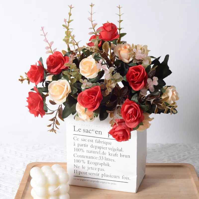 

Simulation Flowers 12 Head Diamond Roses Small Roses Put Bouquet Flowers Living Room Home Hotel Wedding Decoration Fake Flowers