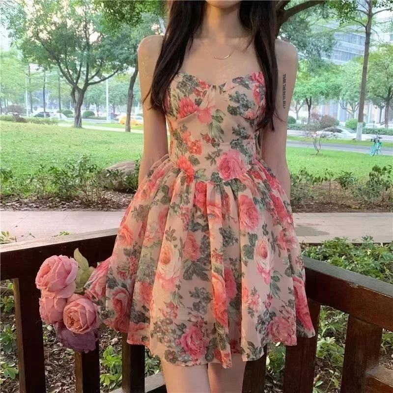 Sweet Floral Printed Sleeveless Sexy Mini Dress Korean College Women Elegant French Summer Spaghetti Strap A-line Dresses Female
Sweet Floral Printed Sleeveless Sexy Mini Dress Korean College Women Elegant French Summer Spaghetti Strap A-line Dresses Female