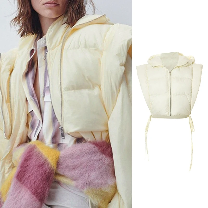 Женский пуховик без рукавов с капюшоном, стеганая укороченная пузырьковая куртка на молнии со шнуровкой
Женский пуховик без рукавов с капюшоном, стеганая укороченная пузырьковая куртка на молнии со шнуровкой