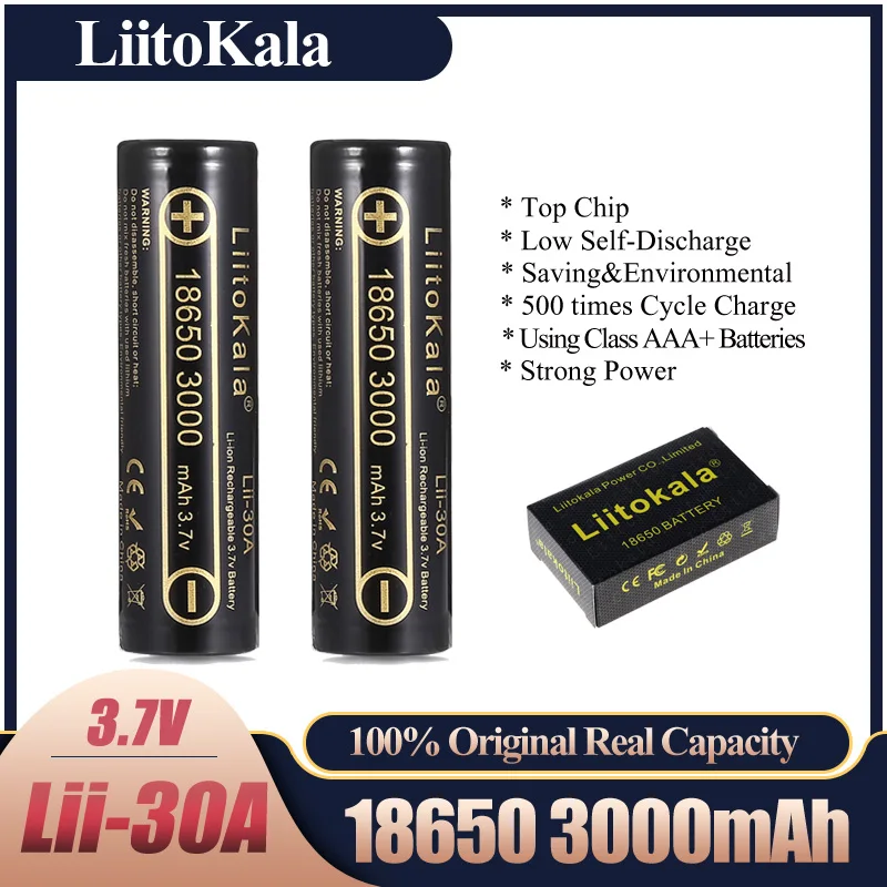 Аккумуляторная батарея LiitoKala Lii-30A 18650, 18650, 3000 мАч, высокий разряд, большой ток 30 А
Аккумуляторная батарея LiitoKala Lii-30A 18650, 18650, 3000 мАч, высокий разряд, большой ток 30 А