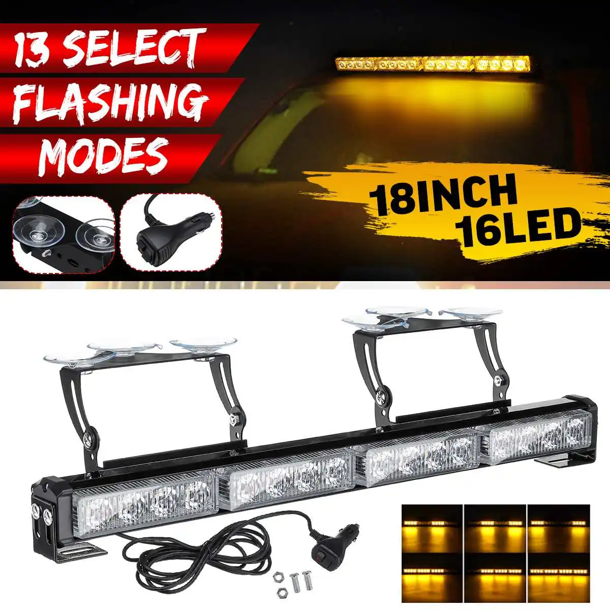 Windshield Led Strobe Warning Light 18" 16 LED Flash Stroboscopes Flashing Emergency Beacon for Jeep Boat Off Road Truck SUV
Windshield Led Strobe Warning Light 18" 16 LED Flash Stroboscopes Flashing Emergency Beacon for Jeep Boat Off Road Truck SUV
