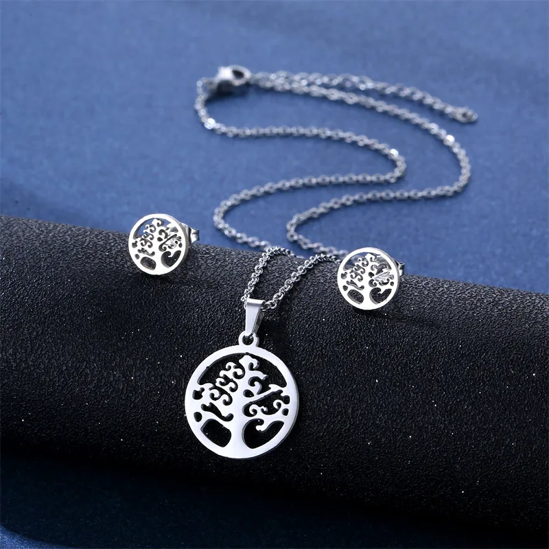 Stainless Steel Silver Color Tree of Life Pendant Chain Necklace Stud Earring for Women Party Birthday Fashion Jewelry Set Gift
Stainless Steel Silver Color Tree of Life Pendant Chain Necklace Stud Earring for Women Party Birthday Fashion Jewelry Set Gift