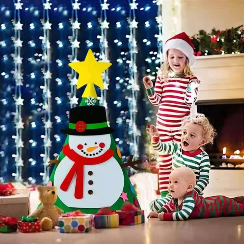 

Двусторонний Санта-Клаус, снеговик, войлочная Рождественская елка для детей, «сделай сам», рождественские украшения, подарки, украшения для рождественской елки