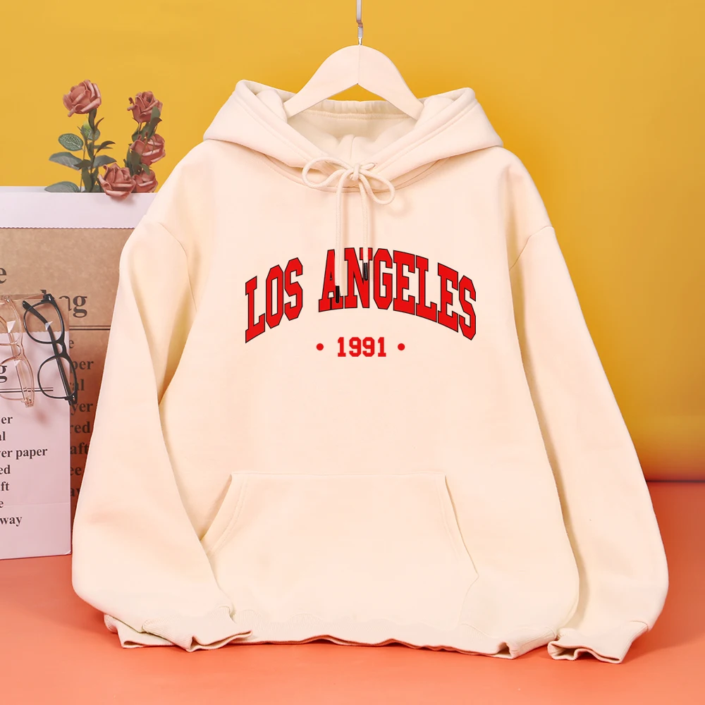 

Los Angels 1991 USA City Letter Printing Sweatshirt Women Casual Fleece Hooded Fashion Outdoor Hoodies Autumn Fashion Clothing