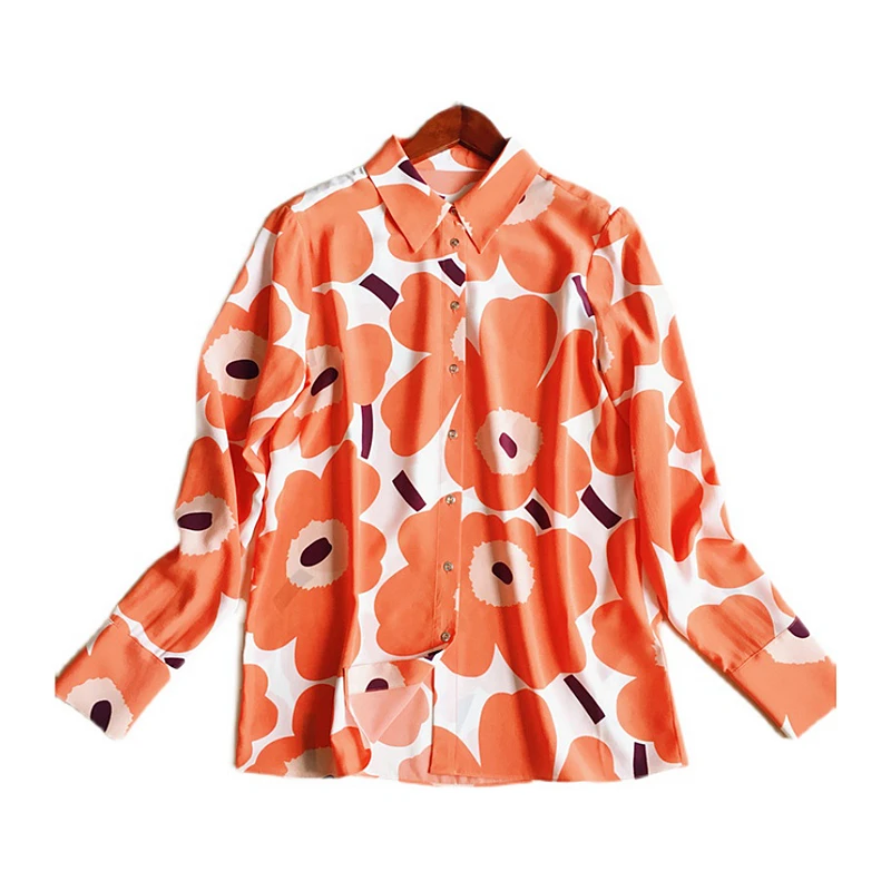Blouse Women 100% Silk Flower Printed Turn-down Collar Long Sleeves Ladies High Quality Straight Shirt Top New Fashion
Blouse Women 100% Silk Flower Printed Turn-down Collar Long Sleeves Ladies High Quality Straight Shirt Top New Fashion
