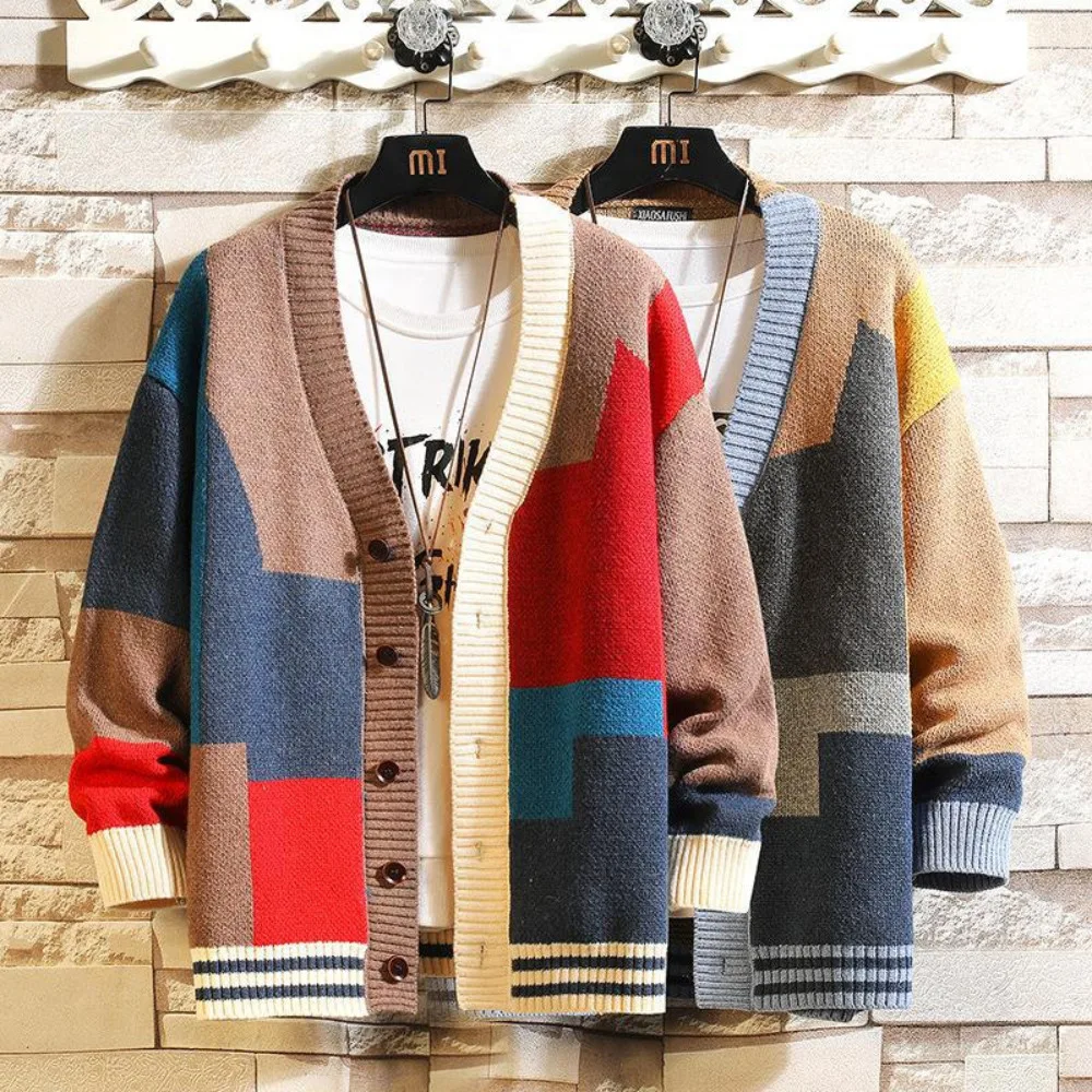 Size Large Splicing The V-neck New Jacket Sweater Men's Colorful Knitwear Cardigan
Size Large Splicing The V-neck New Jacket Sweater Men's Colorful Knitwear Cardigan